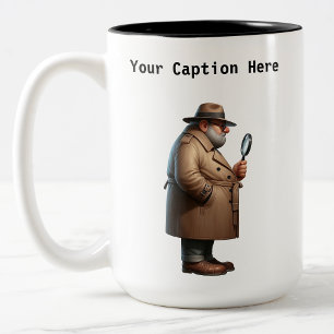 Customizable Private Investigator Cartoon Mystery Two-Tone Coffee Mug