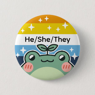 Customizable Pronoun AroAce Pride Flag Frog Button