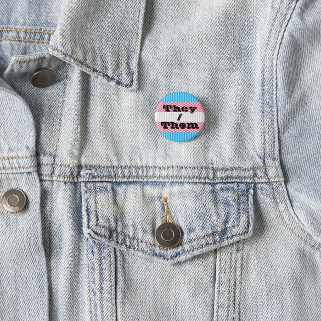 Customizable Pronoun Boho Stripe Transgender Pride Button (In Situ)