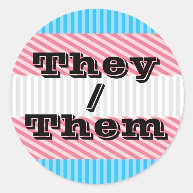 Customizable Pronoun Boho Stripe Transgender Pride Classic Round Sticker (Front)