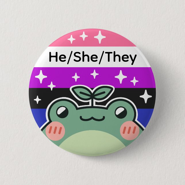 Customizable Pronoun Genderfluid Pride Flag Frog Button (Front)