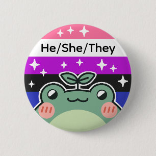 Customizable Pronoun Genderfluid Pride Flag Frog Button