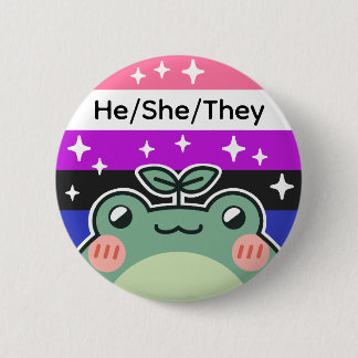 Customizable Pronoun Genderfluid Pride Flag Frog Button