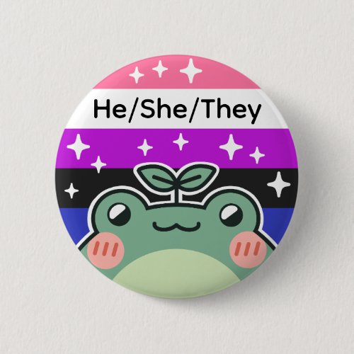 Customizable Pronoun Genderfluid Pride Flag Frog Button