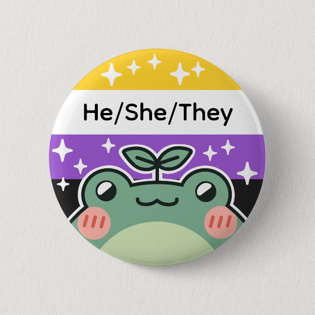 Customizable Pronoun Non-Binary Flag Frog Button (Front)
