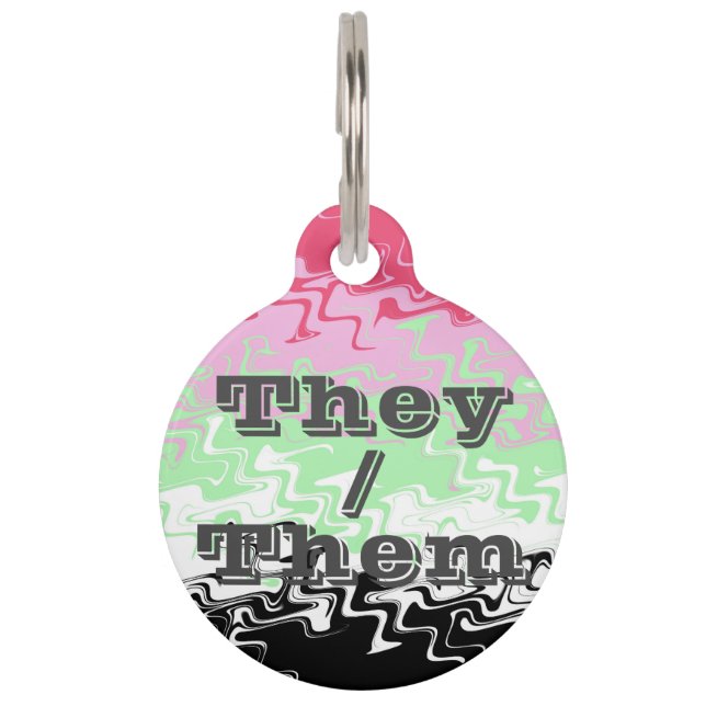 Customizable Pronoun Recipromantic Pride Flag Pet ID Tag (Front)