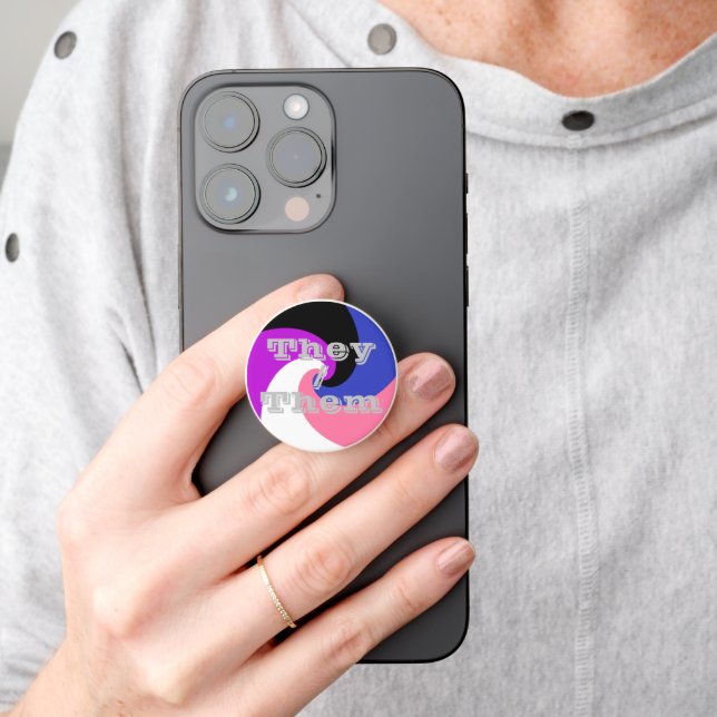 Customizable Pronoun Spiral Genderfluid Pride Flag PopSocket (Hand)
