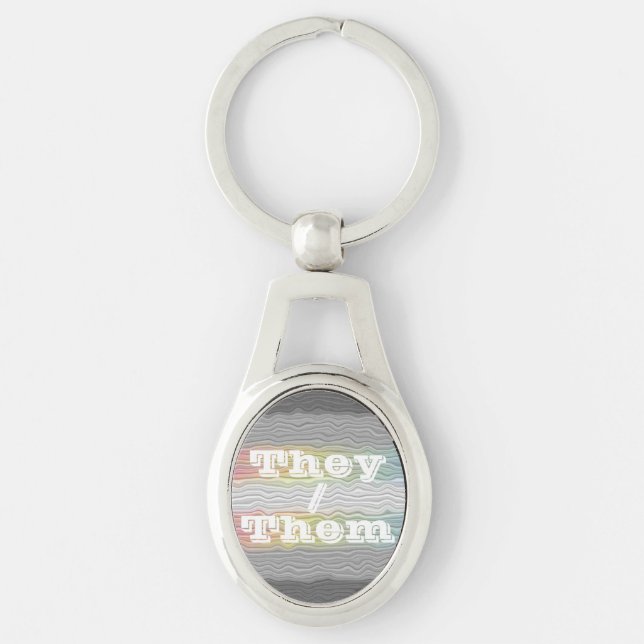 Customizable Pronoun Squiggly Demifluid Pride Flag Keychain (Front)