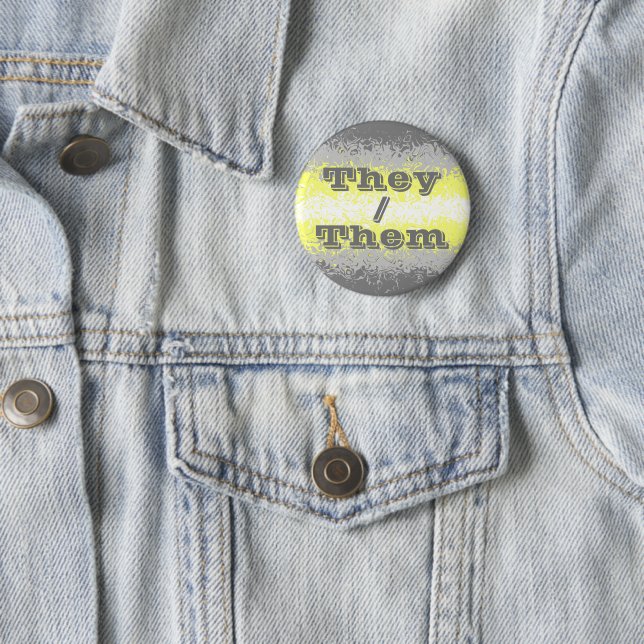 Customizable Pronoun Trippy Demigender Pride Flag Button (In Situ)