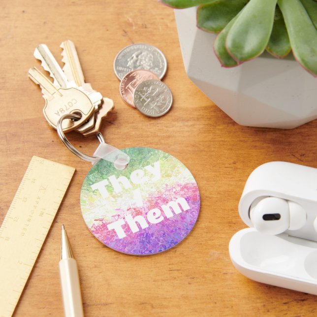 Customizable Pronoun Trippy Genderdoe Pride Flag Keychain (Desk)