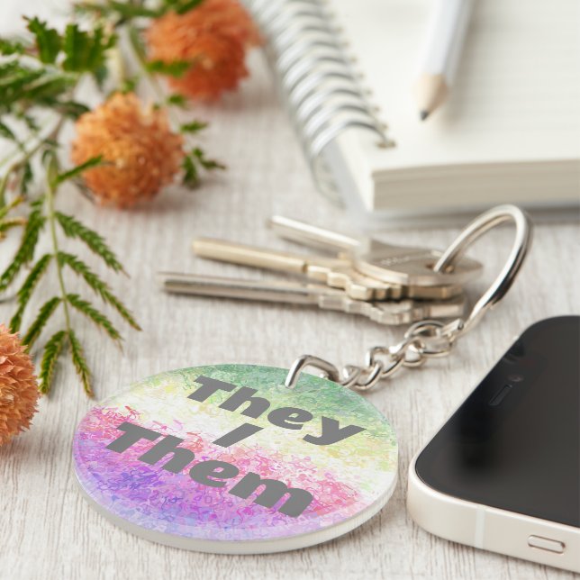 Customizable Pronoun Trippy Genderdoe Pride Flag Keychain (Front Right)