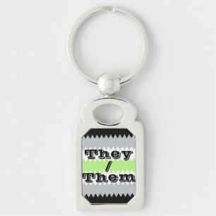 Customizable Pronoun ZigZag Agender Pride Flag Keychain