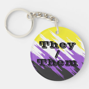 Customizable Pronoun Zigzag Nonbinary Pride Flag Keychain