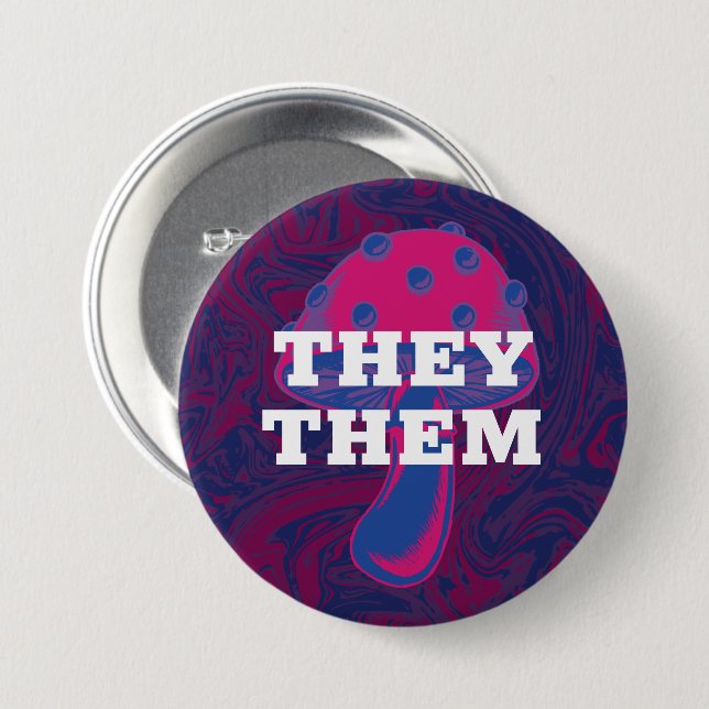 Customizable Pronouns Bisexual Flag Mushroom Button (Front & Back)