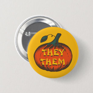 Customizable Pronouns - Jack-O-Lantern Pumpkin Button