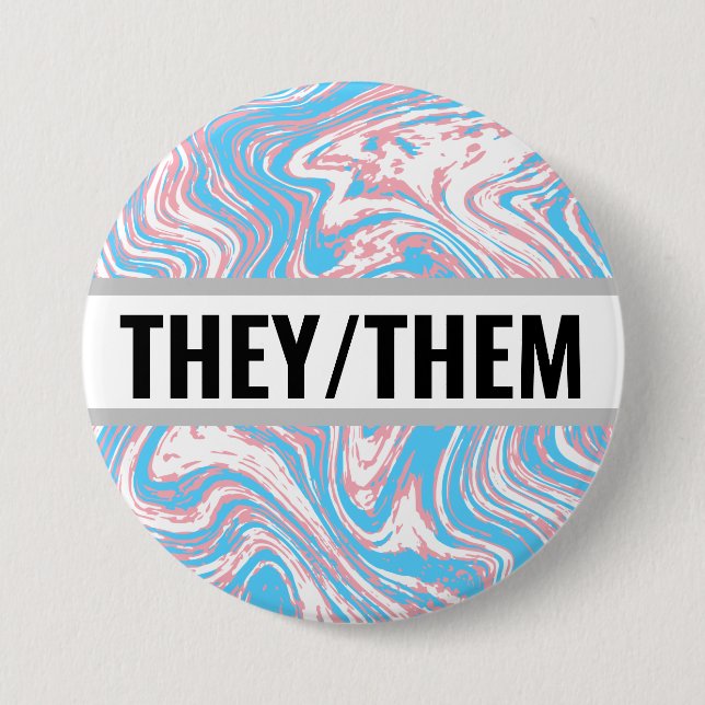 Customizable Pronouns-Marbled Transgender Flag Button (Front)