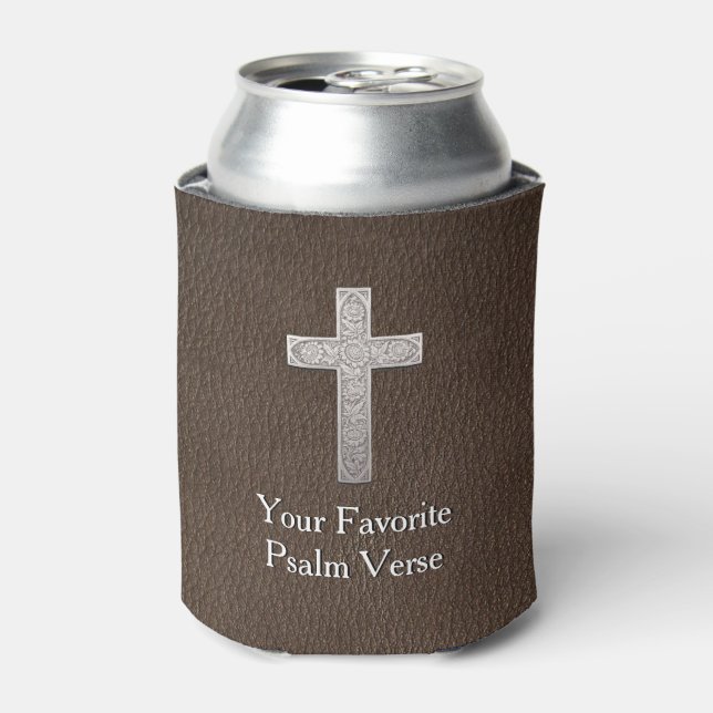 Customizable Psalm Text Metal Cross Can Cooler (Can Front)