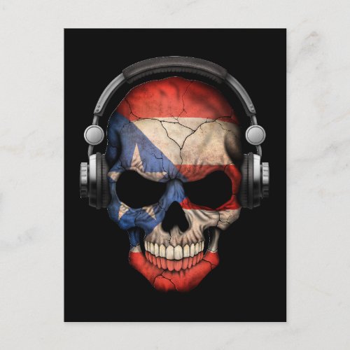 Customizable Puerto Rican Dj Skull with Headphones Postcard