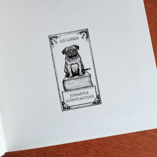 Customizable Pug Bookplate Rubber Stamp