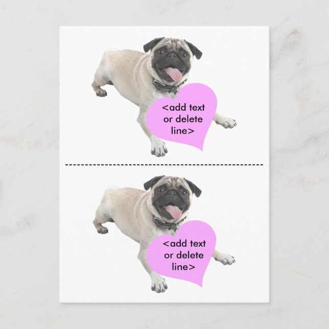 Customizable Pug Valentine Day Holiday Postcard (Front)