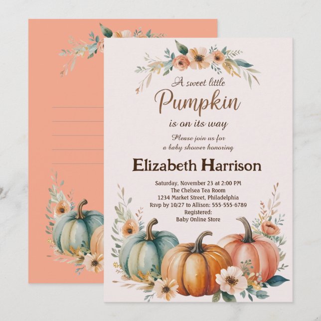 Customizable Pumpkin Baby Shower Invitation (Front/Back)