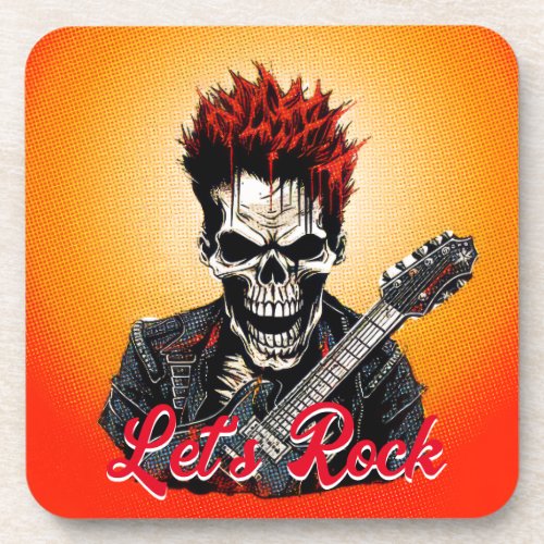 Customizable Punk Lets Rock Graphic design Beverage Coaster