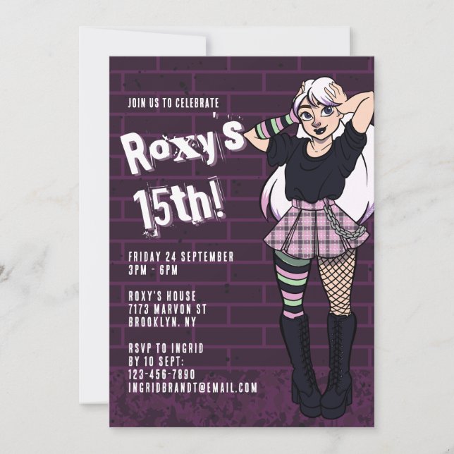 Customizable Punk Teen Girl 15th Birthday Invitation (Front)