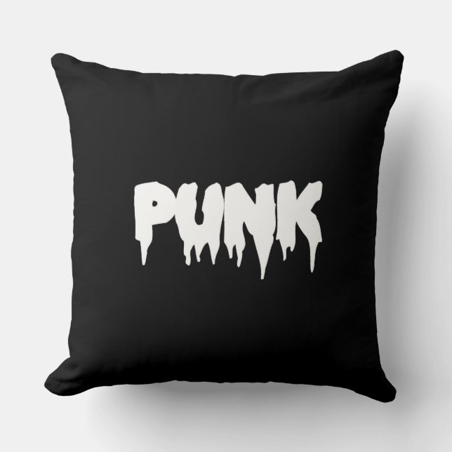 Customizable PUNK White Drip Font/Black Bkg Pillow (Front)