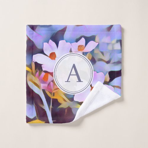 Customizable Purple and Blue Floral with Initial Wash Cloth