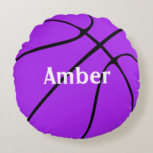 Customizable Purple Basketball Round Throw Pillow (Front)