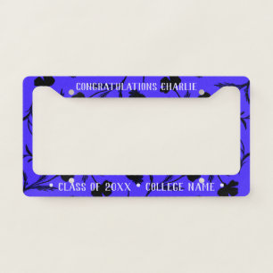 Customizable Purple Black Pop Floral Pattern Bold License Plate Frame
