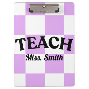 Customizable Purple Checkered Teacher Clipboard 