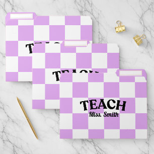 Customizable Purple Checkered Teacher File Folders