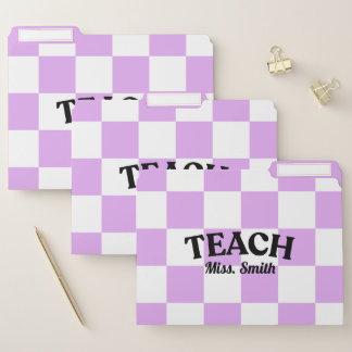 Customizable Purple Checkered Teacher File Folders