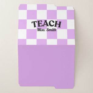 Customizable Purple Checkered Teacher File Folders