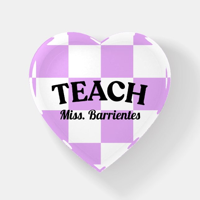 Customizable Purple Checkered Teacher Paperweight (Front)