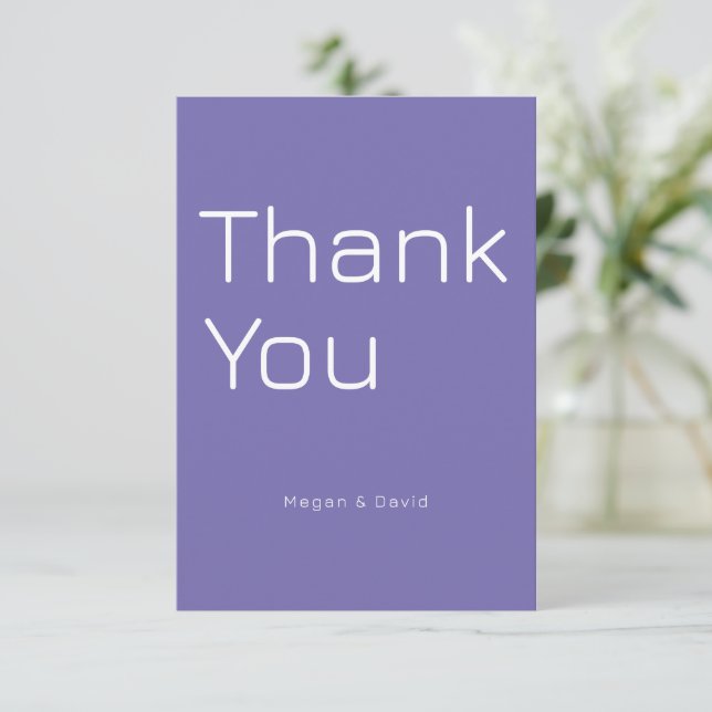 Customizable Purple Color Personalized Minimal Thank You Card (Standing Front)
