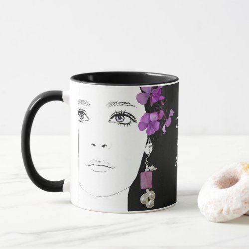 Customizable purple cute floral trendy goth girl  mug