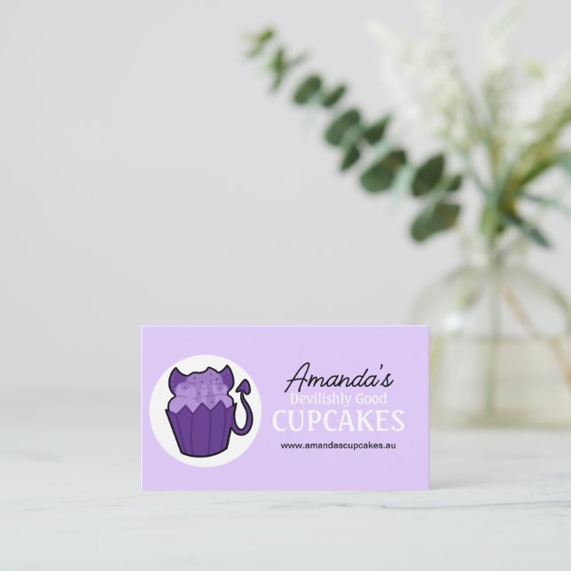 Customizable Purple Devil Cupcake Business Cards (Standing Front)