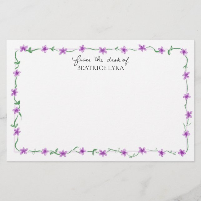 Customizable Purple Floral Stationery (Front)