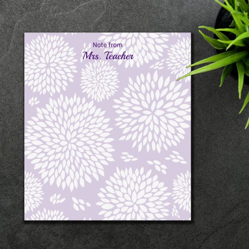 Customizable purple flower pattern teacher notepad