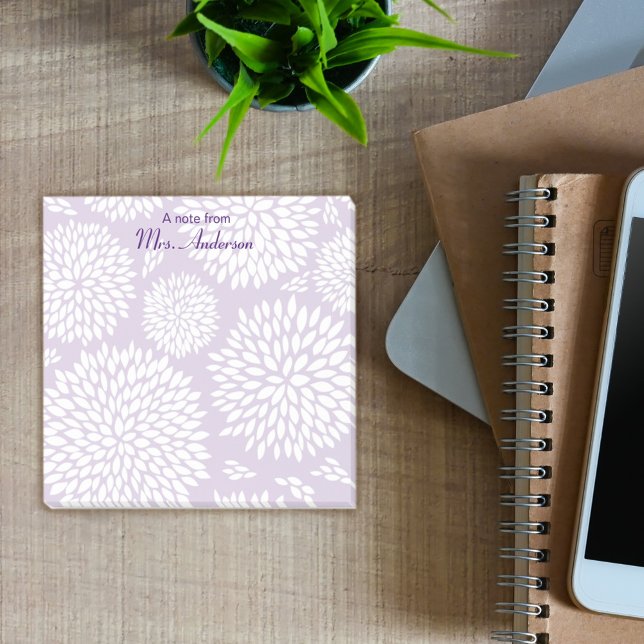 Customizable purple flower pattern teacher  post-it notes (Creator Uploaded)