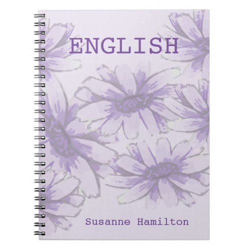 Customizable Purple Flower School Subject  Notebook