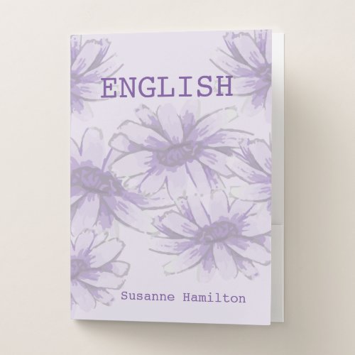 Customizable Purple Flower School Subject  Pocket Folder