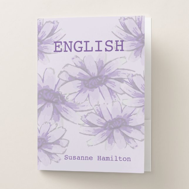 Customizable Purple Flower School Subject  Pocket Folder (Front)