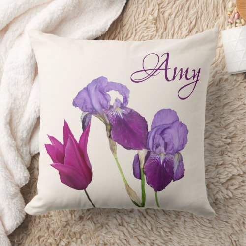 Customizable purple flowers name Amy cute girly  Throw Pillow