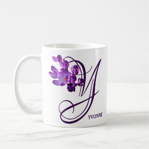 Customizable purple flowers name Yvonne vintage Coffee Mug