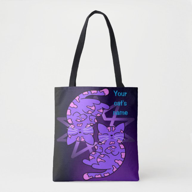 Customizable Purple Gemini Kittens Decagon Purple Tote Bag (Front)