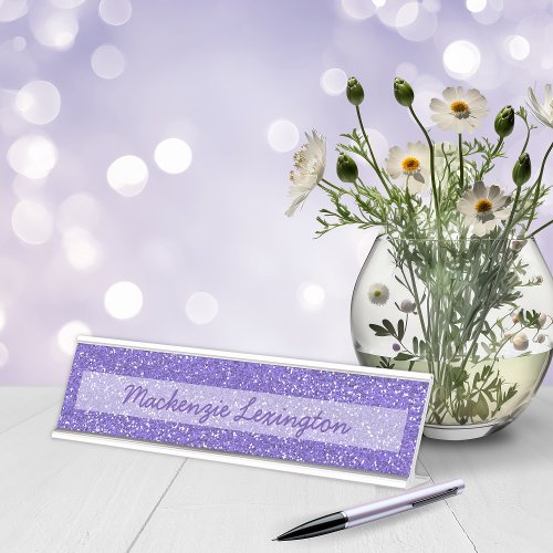 Customizable Purple Glitter  Chic Sparkle Desk Name Plate