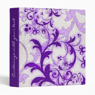 Customizable purple glitter swirls girly binder